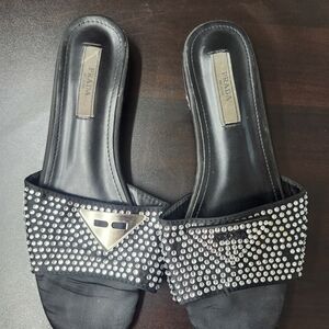 Prada Black Sandals with Crystal Accents